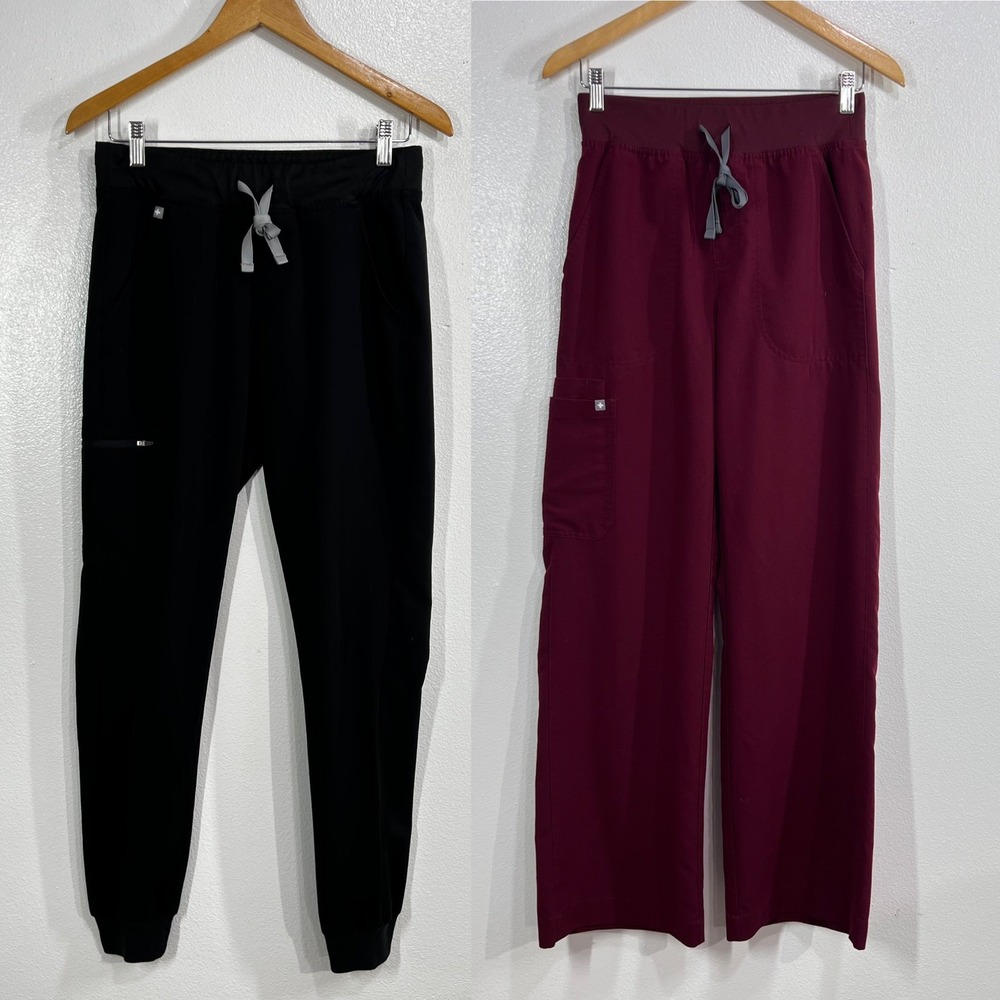 Lot of 2 FIGS Scrub Pants Women's Small Tall S/T Zamora Jogger Isabel Black Red